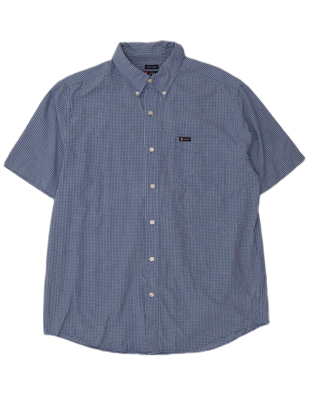 Chaps Camisa de manga corta para hombre de algodón a cuadros azul grande