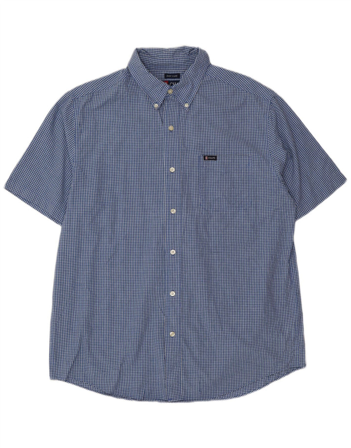 Chaps Camisa de manga corta para hombre de algodón a cuadros azul grande