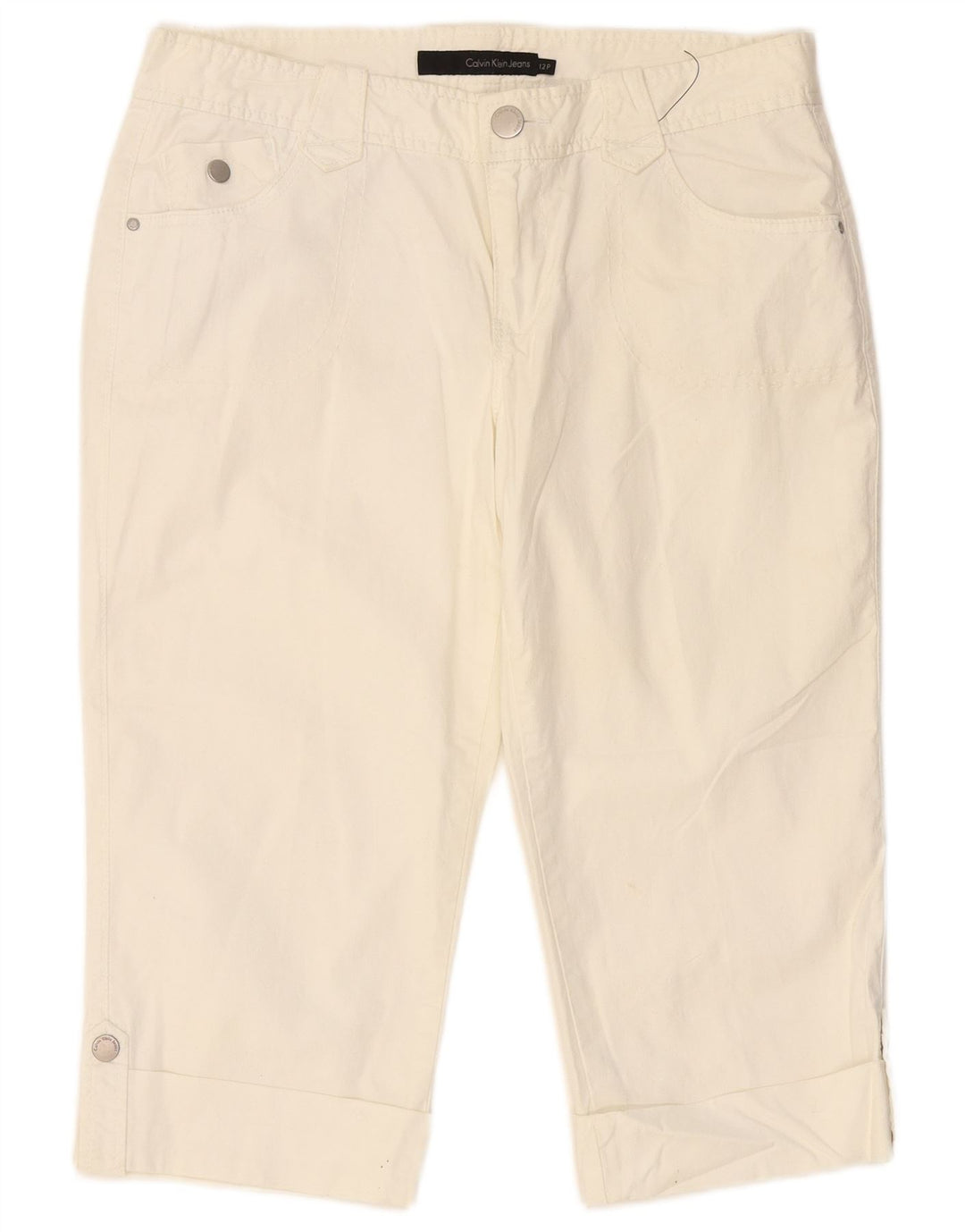 CALVIN KLEIN Pantalones capri ajustados para mujer US 12 Grande W34 L19 Blanco roto