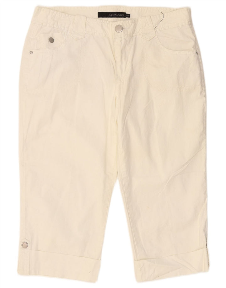 CALVIN KLEIN Pantalones capri ajustados para mujer US 12 Grande W34 L19 Blanco roto
