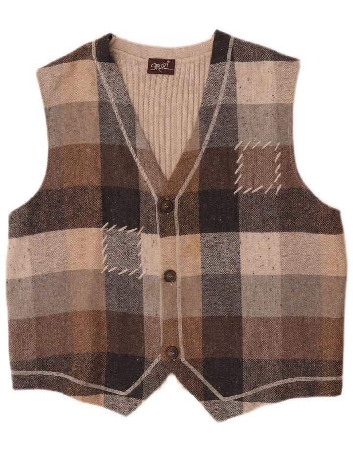 Chaleco vintage para hombre grande beige cheque acrílico