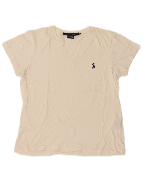 Ralph Lauren Camiseta para Mujer Top UK 12 Medium Off White Cotton