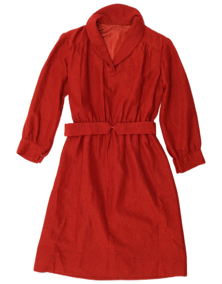 Vintage mujer manga larga A-Line vestido Reino Unido 12 rojo medio