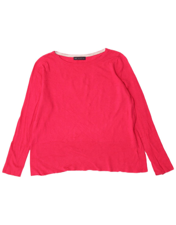 Marks & Spencer - Jersey para mujer con cuello barco, talla 14, algodón rosa grande
