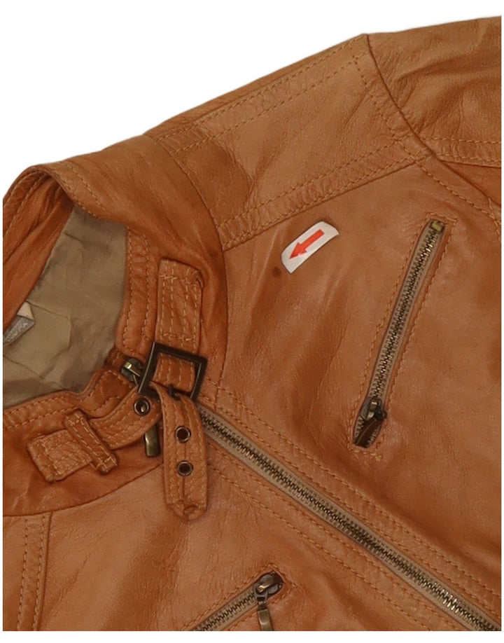XETRA Chaqueta motera de cuero para mujer UK 8 Small Beige