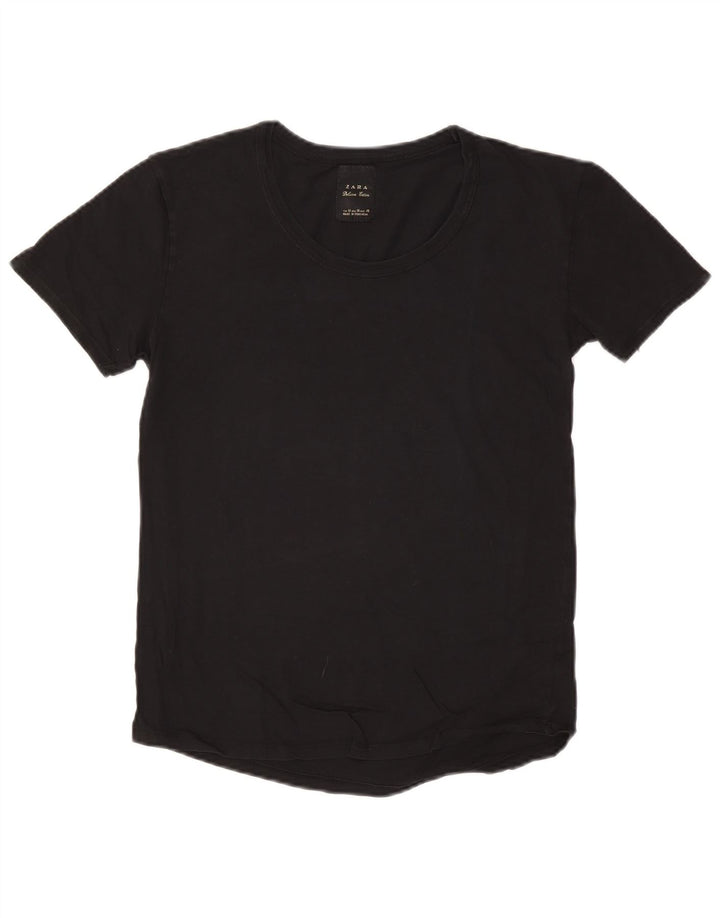 ZARA Mujer Camiseta Top UK 44 Mediano Negro Algodón
