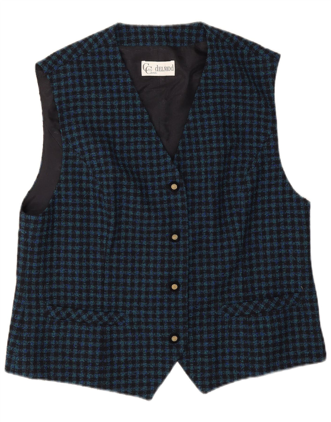 Delmod Chaleco para Mujer EU 44 XL Azul Marino Vichy Lana Nueva