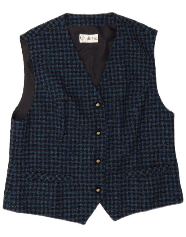 Delmod Chaleco para Mujer EU 44 XL Azul Marino Vichy Lana Nueva