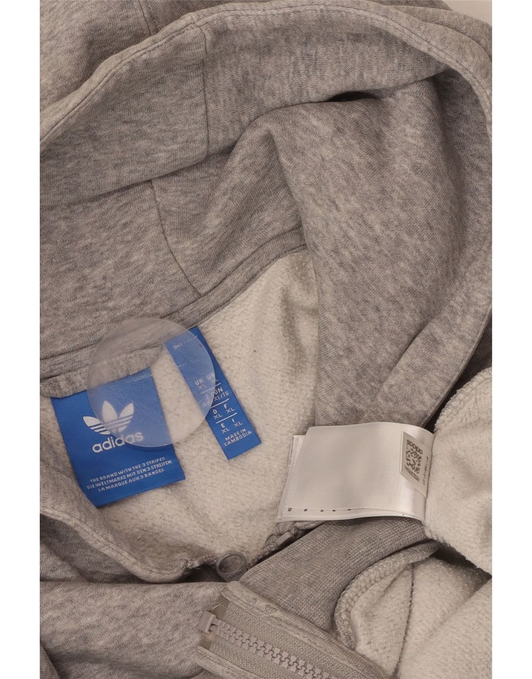 ADIDAS Suéter con capucha y cremallera gráfica de tres rayas para hombre XL Gris moteado