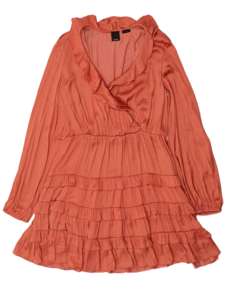 PINKO Vestido escalonado de manga larga para mujer UK 46 Grande Rosa