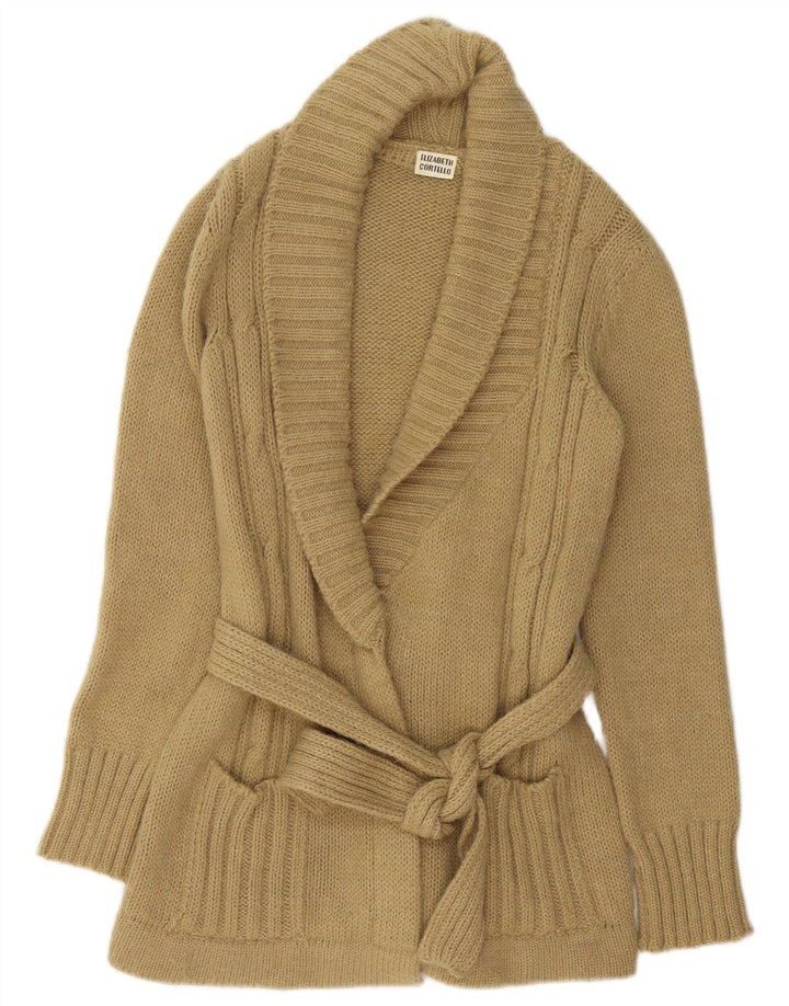 VINTAGE Mujer Longline Cardigan Suéter Reino Unido 14 Medio Beige