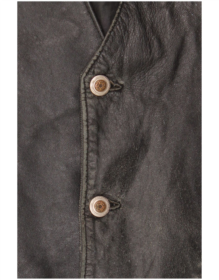 VINTAGE Chaleco de cuero para hombre IT 52 Cuero negro grande