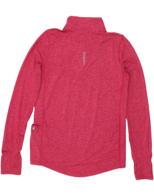 Nike Mujer Dri Fit Zip Neck Top Manga Larga UK 6 XS Rosa Poliéster