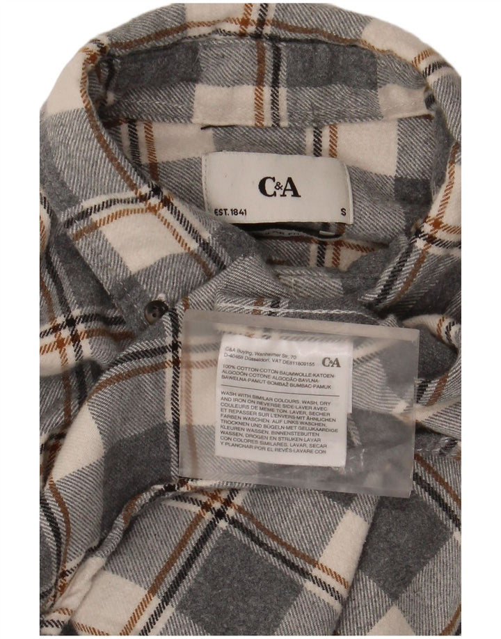 C & A Hombre Camisa De Franela De Algodón A Cuadros Gris Pequeño