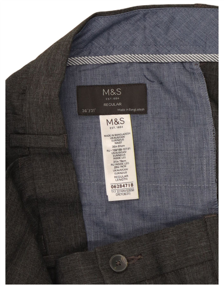 MARKS & SPENCER Pantalón de traje recto para hombre W36 L31 Poliéster gris