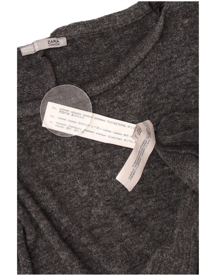 Zara Mujer Crop Oversize Top Manga Larga UK 10 Small Gris Poliéster