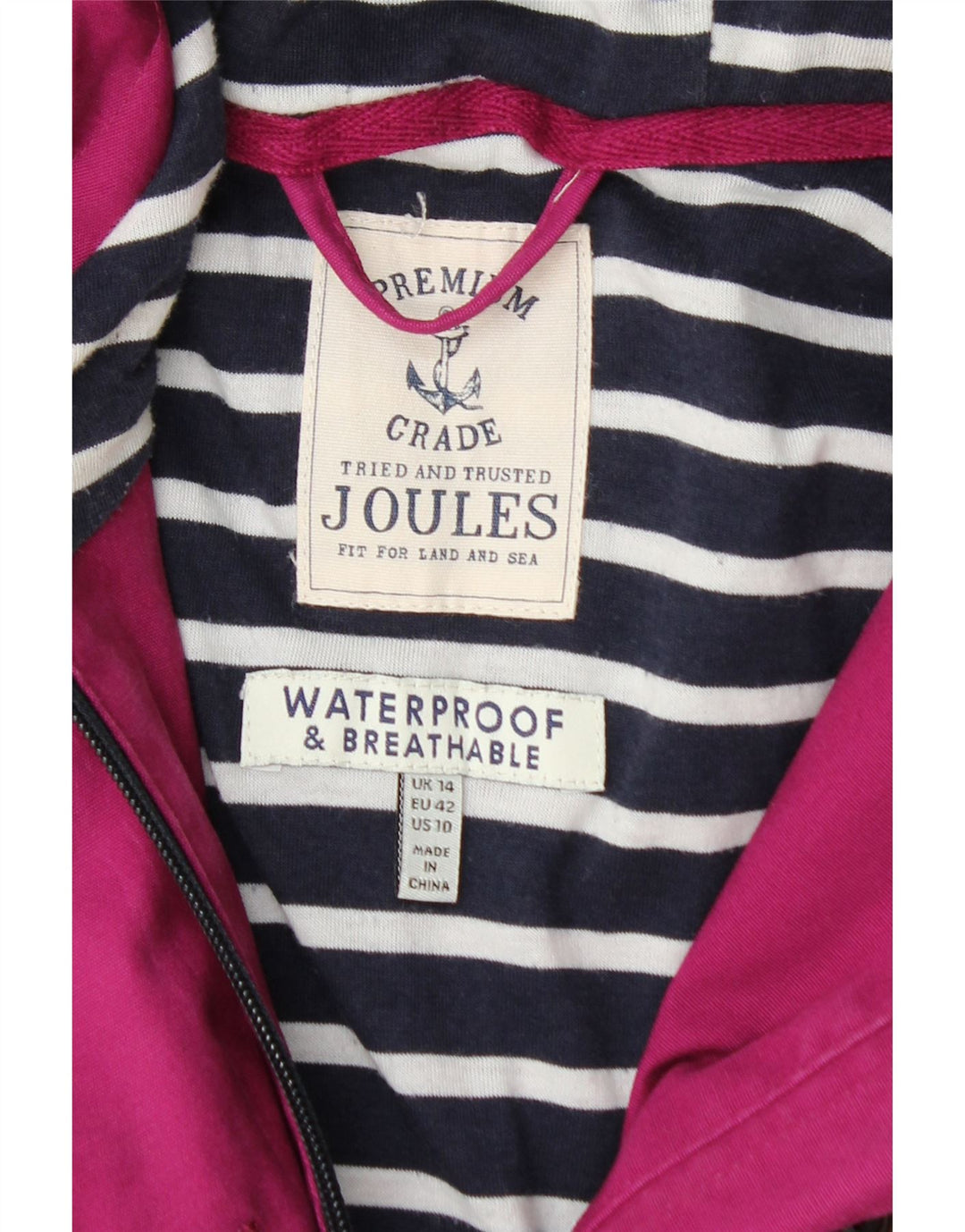 JOULES Chaqueta cortavientos con capucha para mujer UK 40 Grande Algodón rosa
