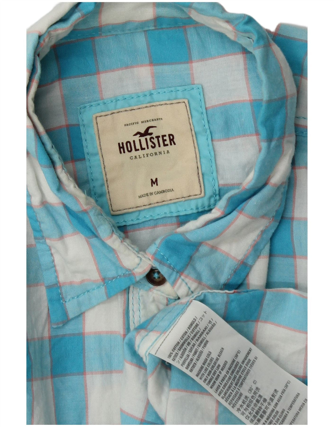Camisa Hollister Mujer Reino Unido 12 Algodón Gingham Azul Medio