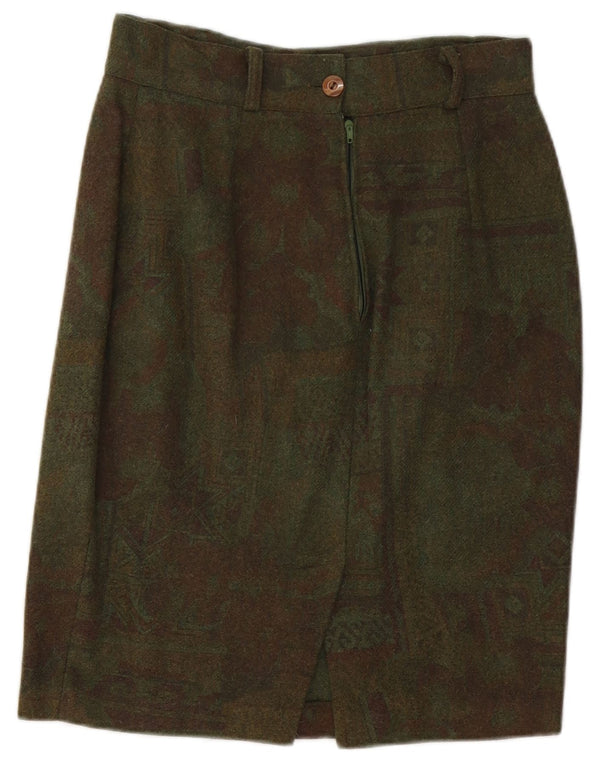 Vintage mujer lápiz falda W26 pequeño verde geométrico