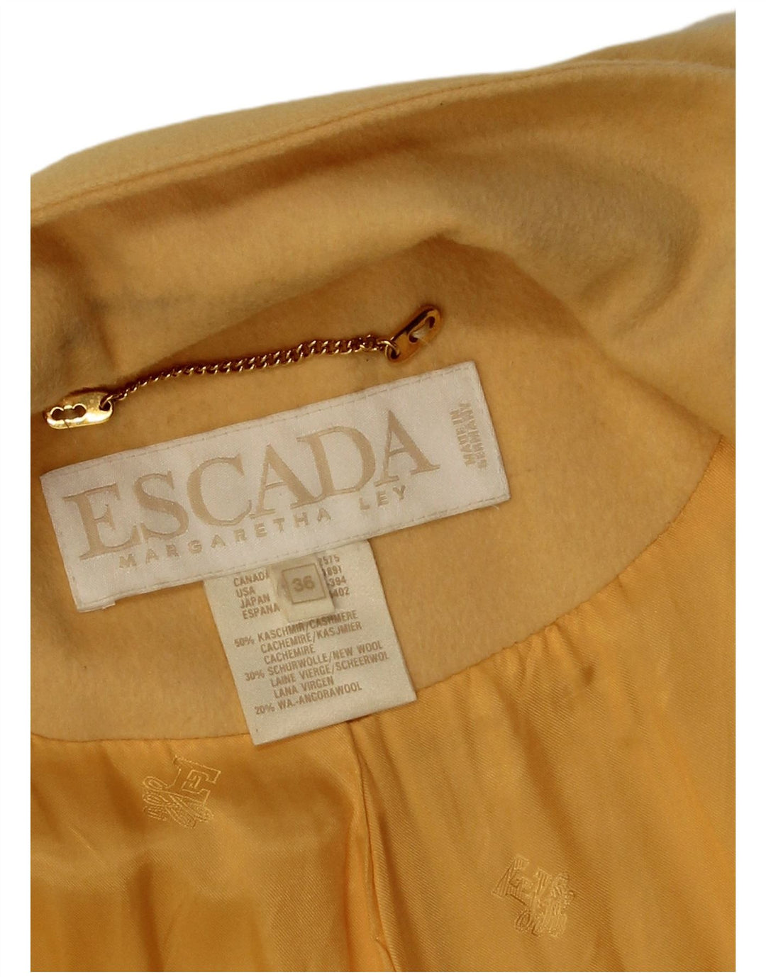 Escada Abrigo extragrande Margaretha Ley para mujer EU 36 Small Yellow Cashmere