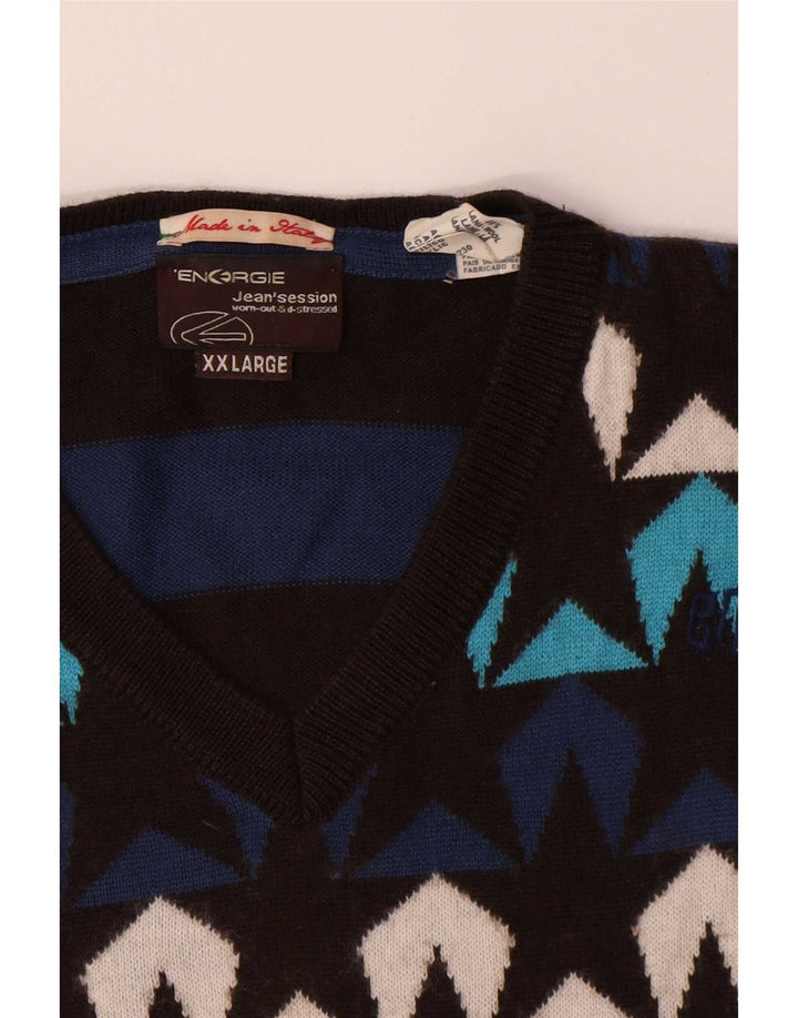Energie Suéter con Cuello en V y Estampado Abstracto para Hombre Lana Multicolor 2XL