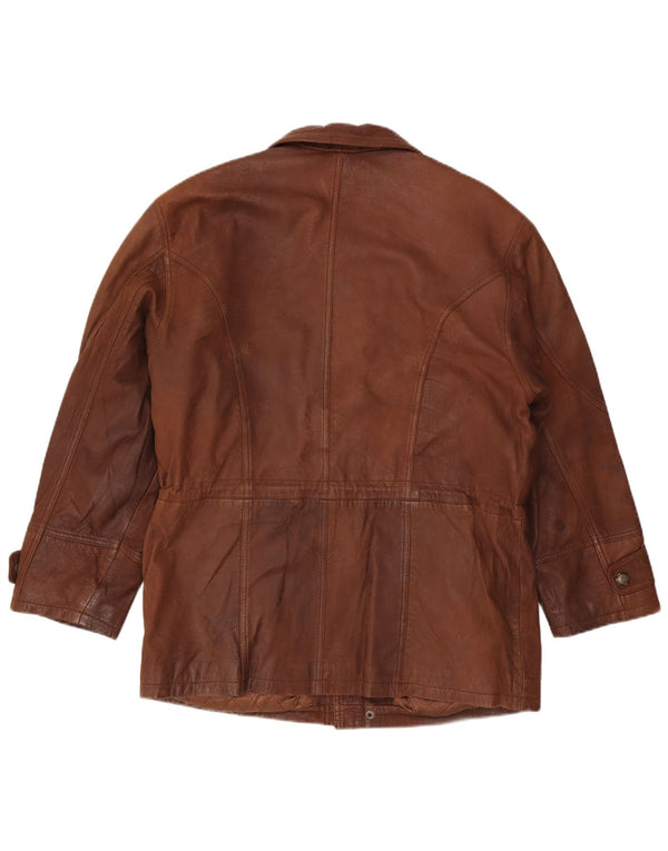 Chaqueta de cuero vintage para hombre IT 50 marrón grande