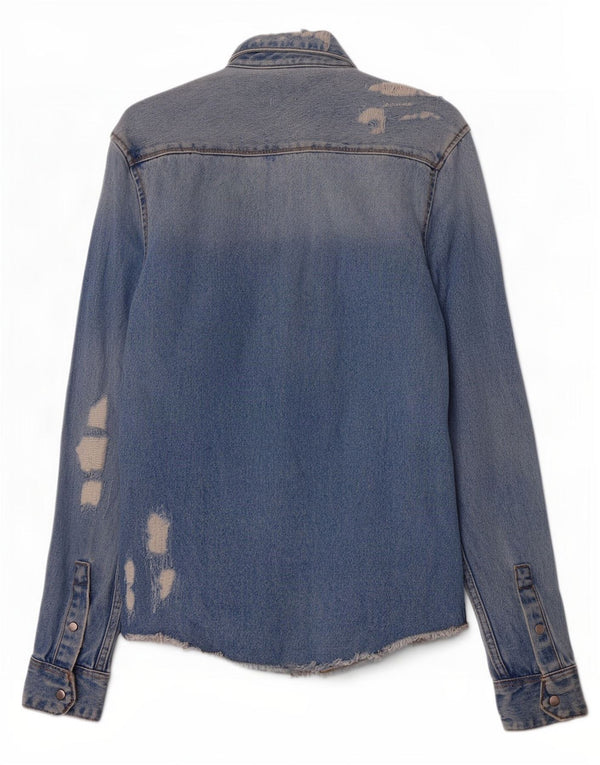 Zara Hombre Camisa Vaquera De Corte Relajado Desgastado Algodón Azul Pequeño