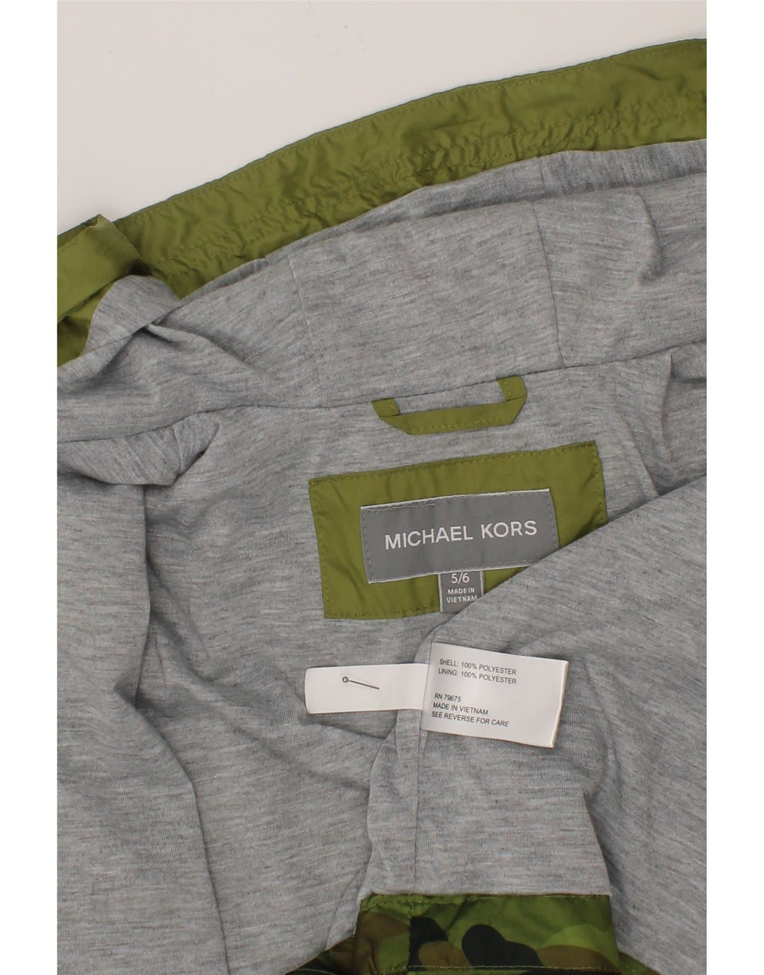 MICHAEL KORS Boys Hooded Rain Jacket 5-6 Years Green Camouflage Polyester