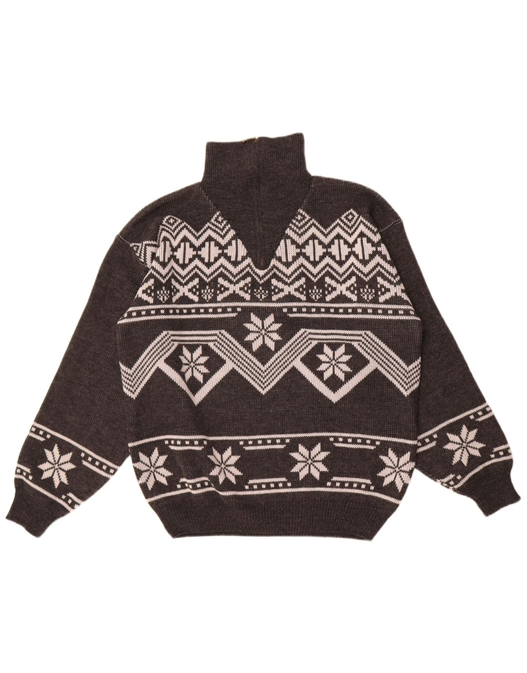 Jacques Lorant Suéter tipo jersey con cuello y cremallera para hombre Grande Gris Fair Isle