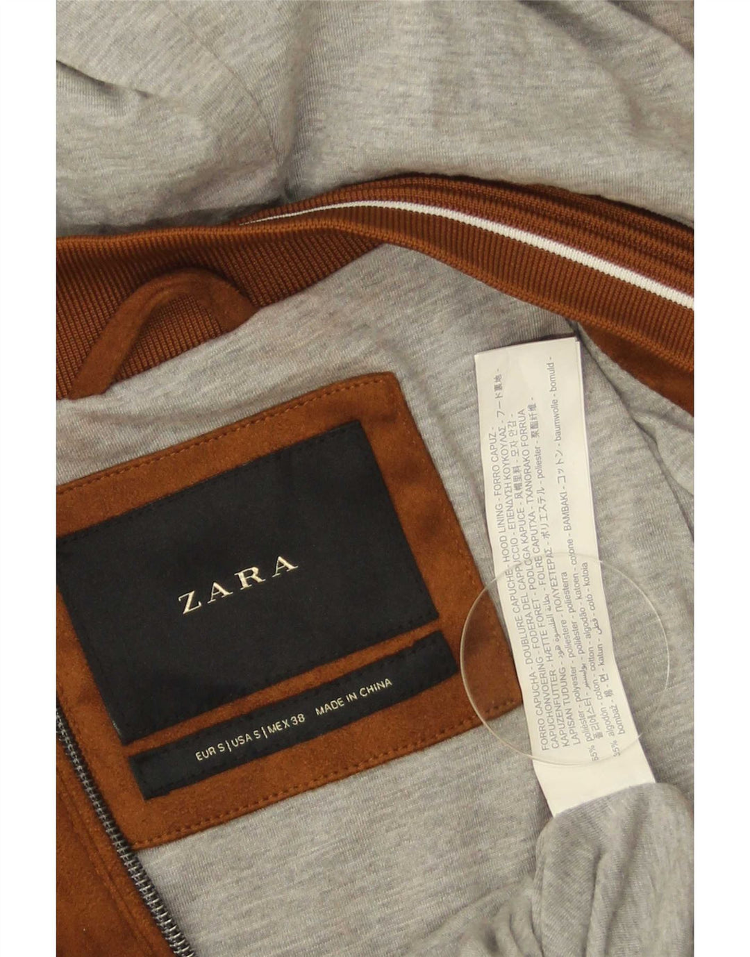 Zara Mens Chaqueta Bomber Con Capucha UK 36 Small Marrón Poliéster