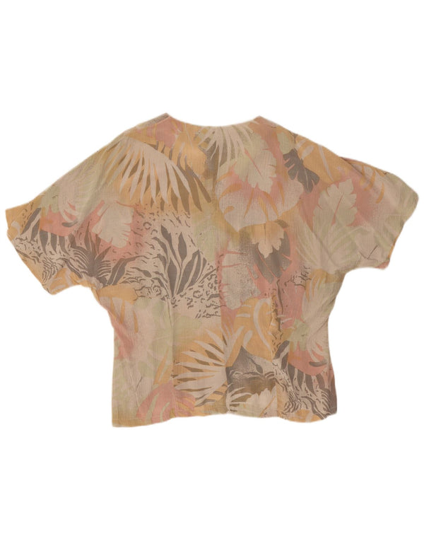 Style&Co Blusa de manga corta para mujer IT 46 Large Beige Floral Viscosa