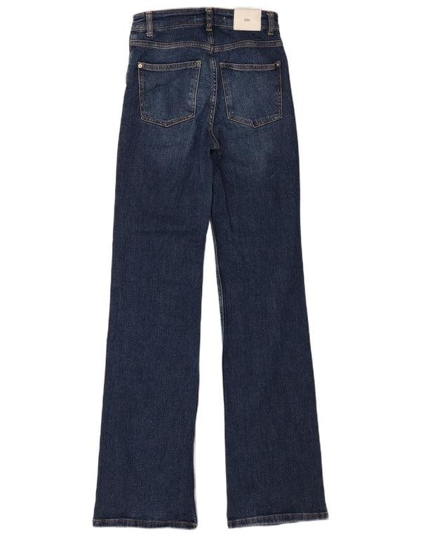 Zara Jeans Rectos De Tiro Alto Para Mujer EU 34 2XS W24 L34 Azul Marino Algodón