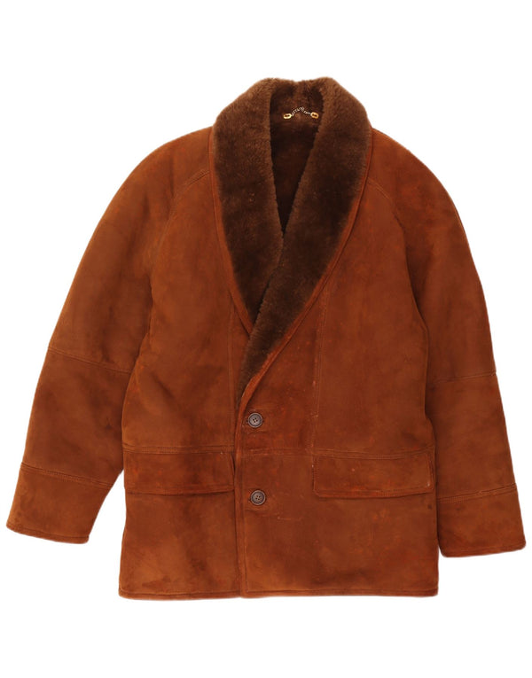 Vintage hombres shearling chaqueta IT 46 pequeño marrón shearling