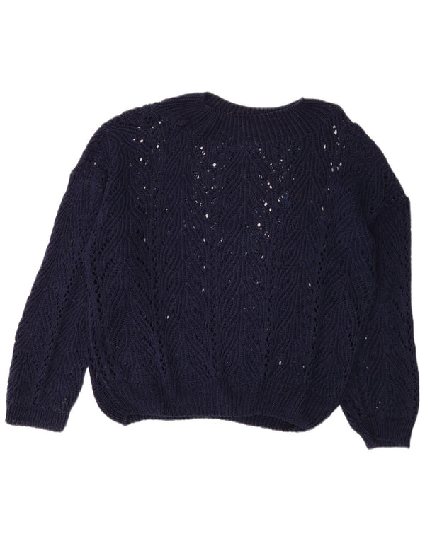 Vintage mujer oversize cuello redondo jersey suéter Reino Unido 18 XL azul marino