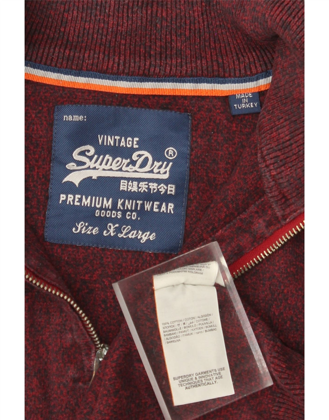 SUPERDRY Suéter tipo jersey con cuello y cremallera para mujer UK 40 XL Algodón moteado en color burdeos