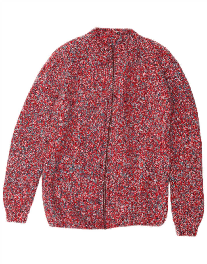 VINTAGE suéter cárdigan para mujer Reino Unido 14 medio rojo moteado