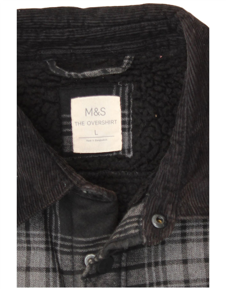 Marks & Spencer Camisa de franela de leñador para hombre Algodón a cuadros grises grandes