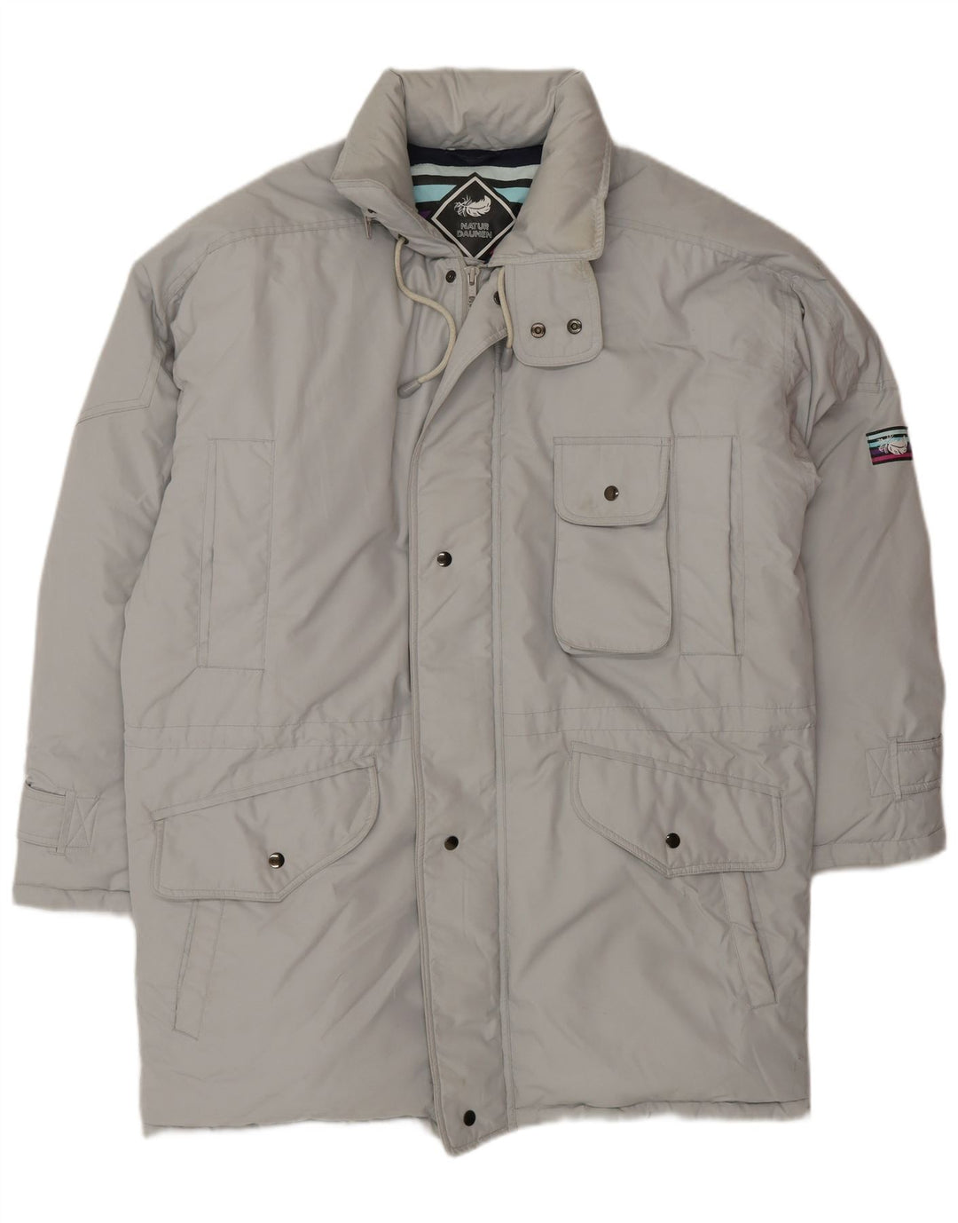 VINTAGE Hombres Loose Fit Abrigo acolchado Reino Unido 36 Pequeño Poliéster Gris