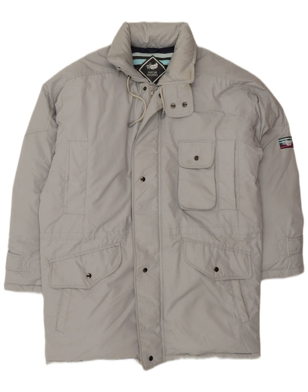 VINTAGE Hombres Loose Fit Abrigo acolchado Reino Unido 36 Pequeño Poliéster Gris