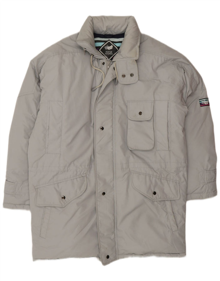 VINTAGE Hombres Loose Fit Abrigo acolchado Reino Unido 36 Pequeño Poliéster Gris