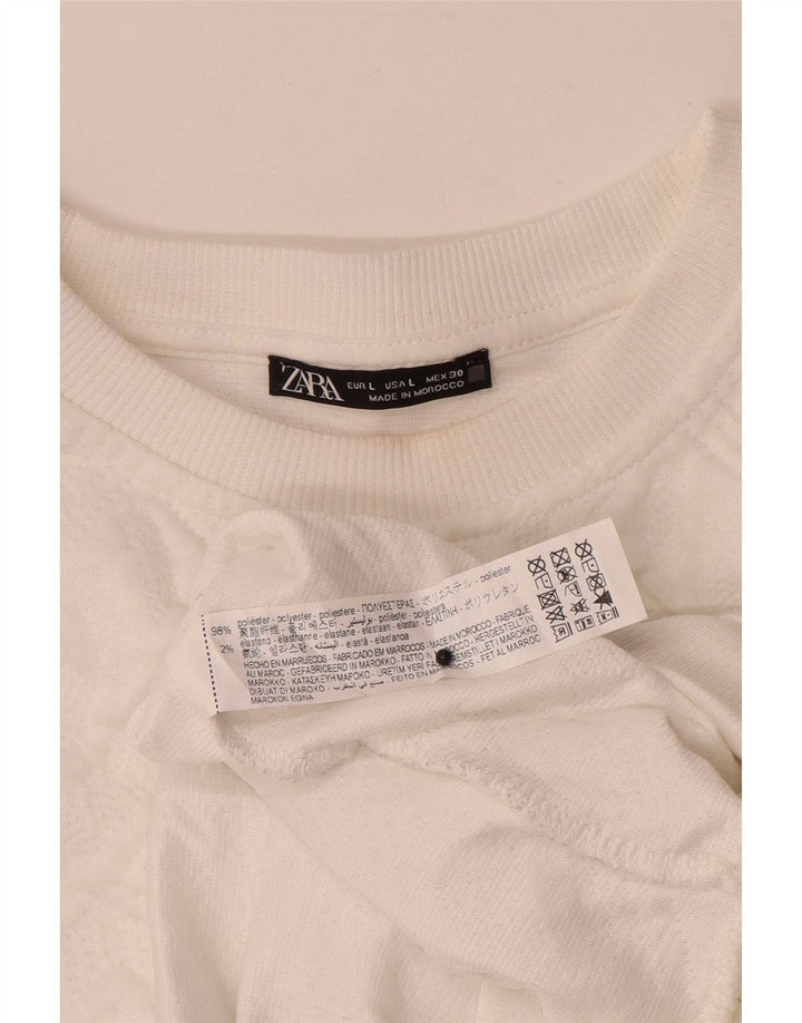 Zara Mujer Sudadera De Gran Tamaño Jersey UK 46 Grande Blanco Geométrico