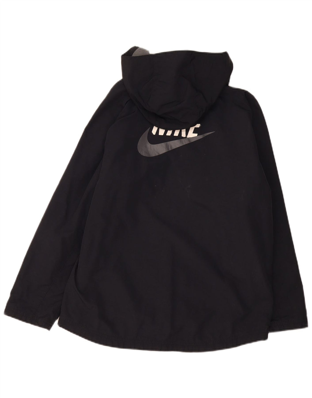 Nike Chaqueta cortavientos con capucha para niños de 12 a 13 años, talla grande, nailon negro