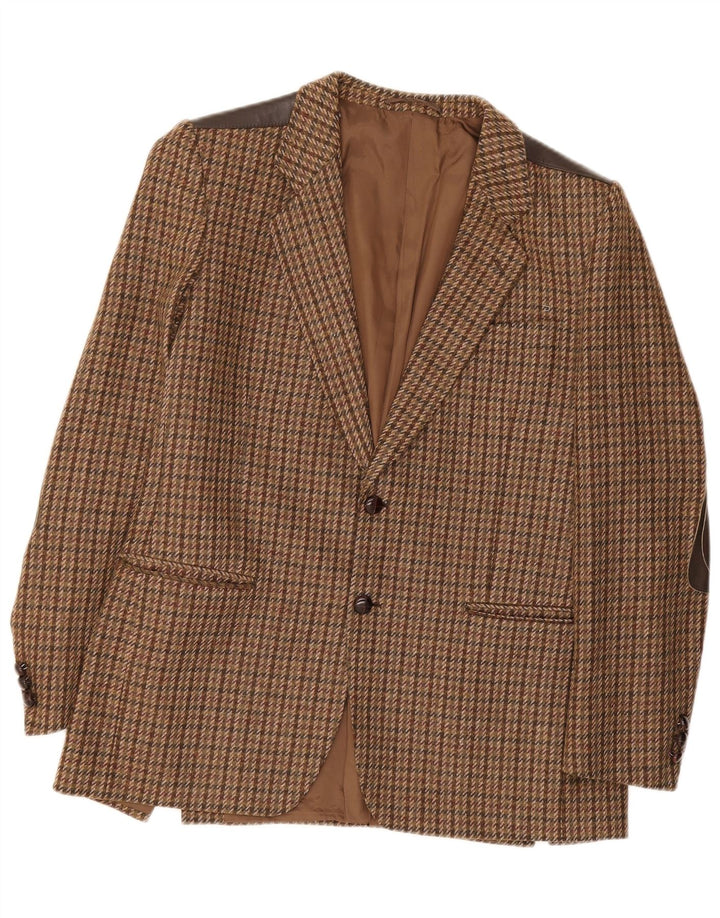 Vintage hombres 2 botones Blazer chaqueta IT 52 XL lana de pata de gallo marrón
