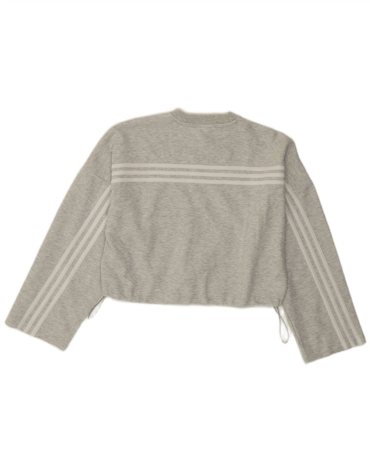 Adidas Mujer Crop Oversize Sudadera Jumper UK 4/6 XS Gris Algodón