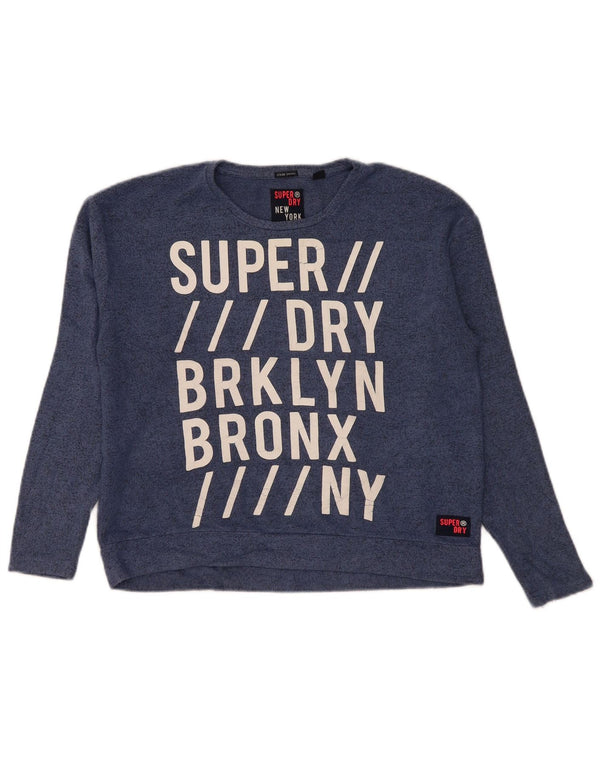 Superdry Mujer Gráfico Sudadera Jumper UK 10 Small Azul Moteado
