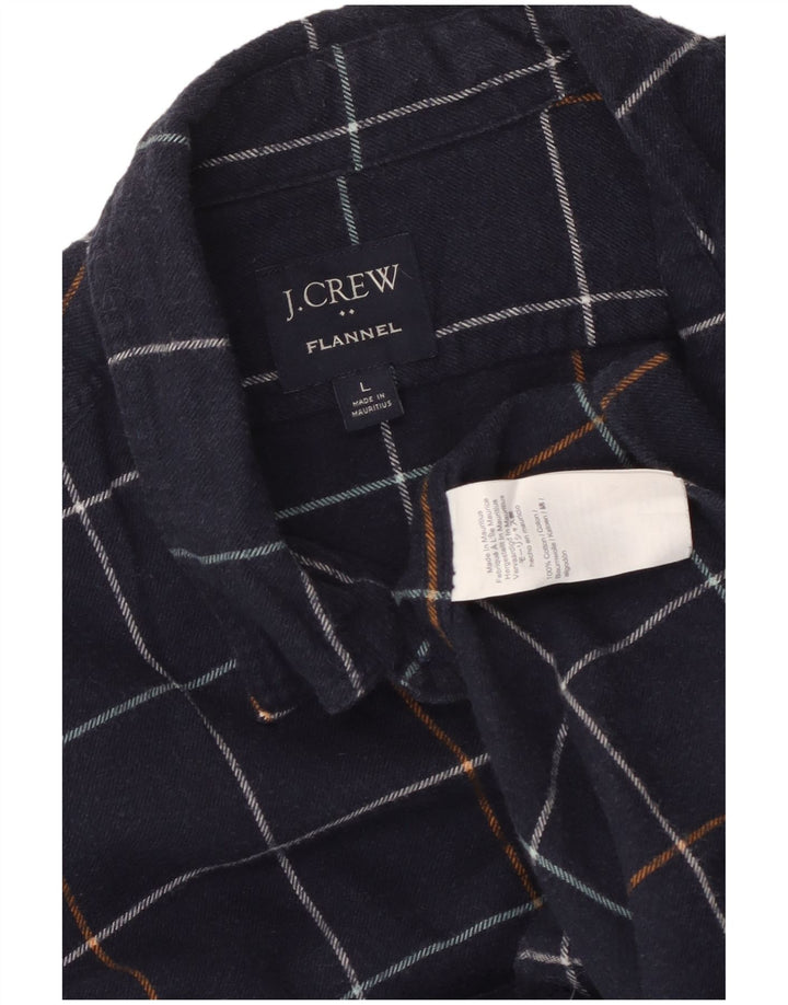 Camisa de franela para hombre J. Crew Algodón a cuadros azul marino grande