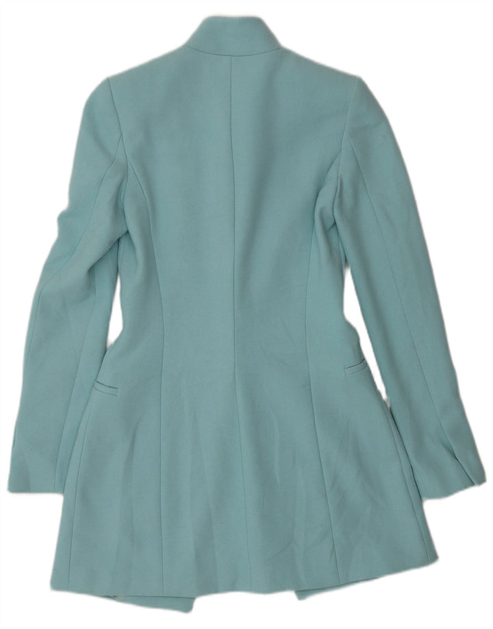 Zara Chaqueta tipo blazer larga con 1 botón para mujer UK 6 XS Acetato azul