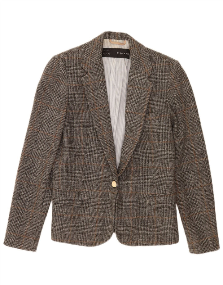 Zara Chaqueta Blazer De 1 Botón para Mujer Reino Unido 42 Cuadros Gris Medio