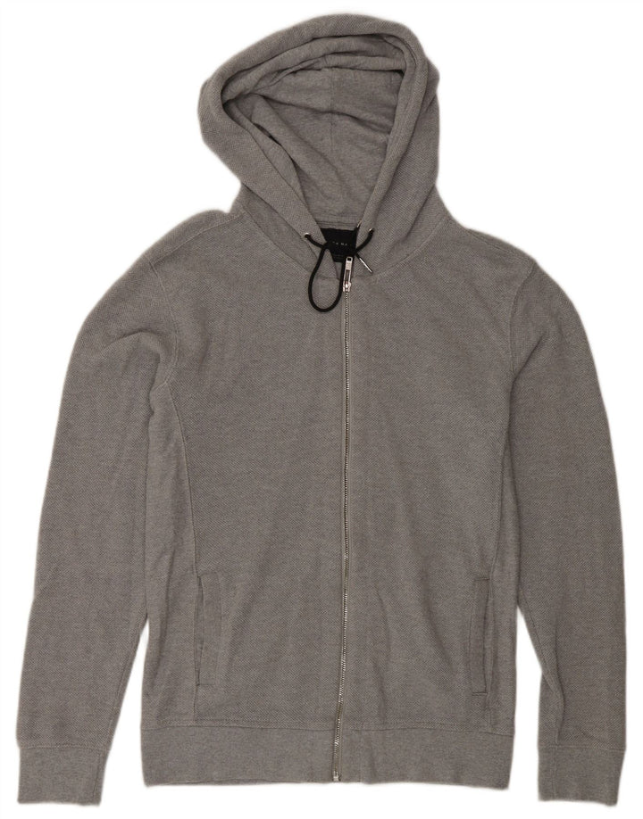 Zara Hombre Sudadera Con Capucha Y Cremallera Algodón Gris Medio