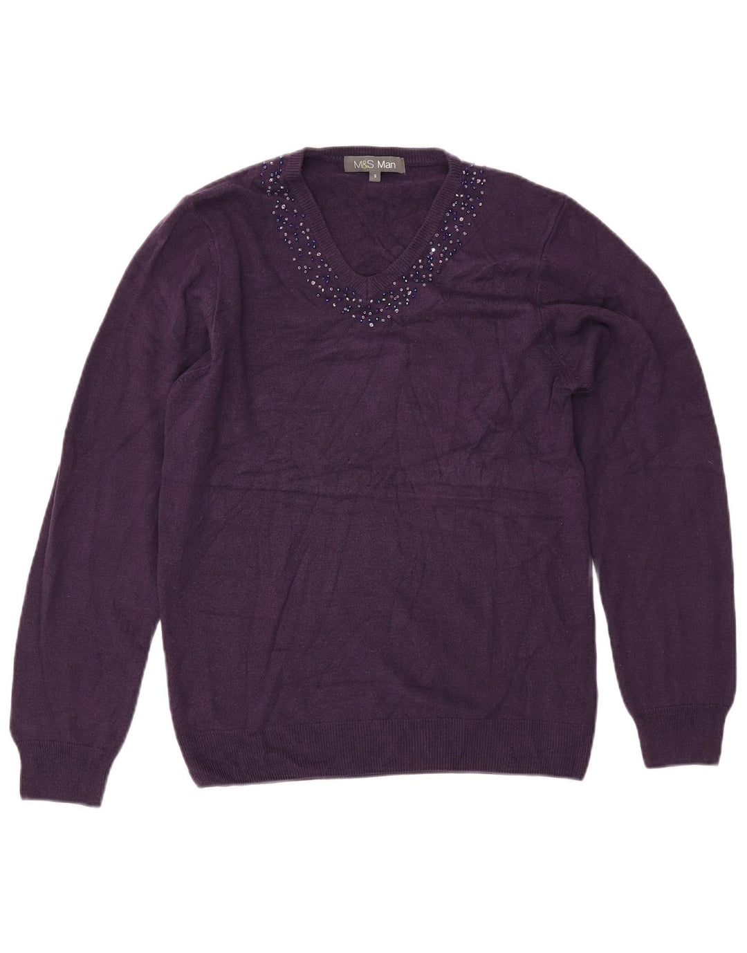 MARKS & SPENCER Suéter con Cuello en V para Hombre Pequeño Acrílico Púrpura
